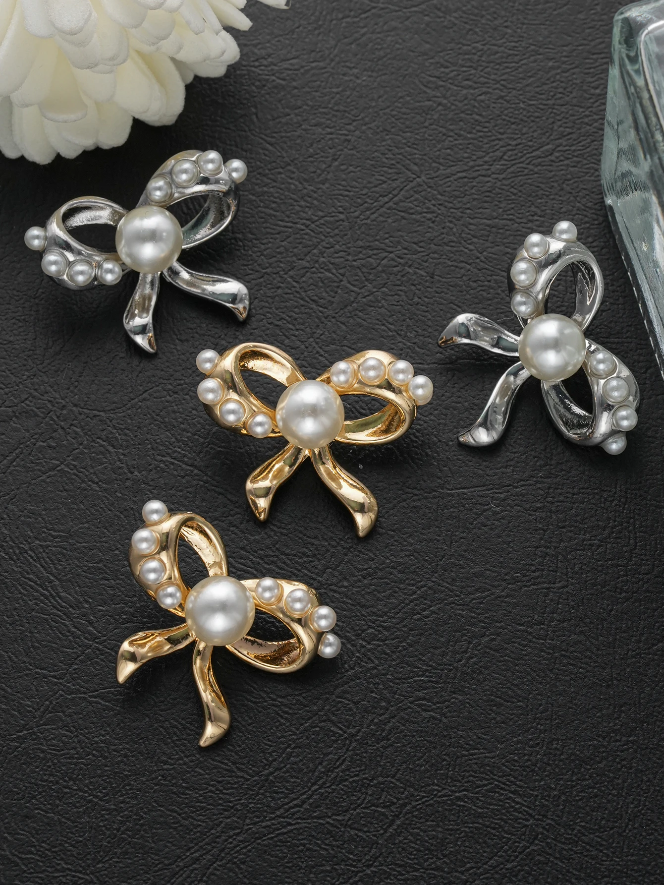 6/9/12pcs Exquisite bow with pearl buttons, can be paired with buttons for suit dresses, sweaters, knitted cardigans, gift boxes