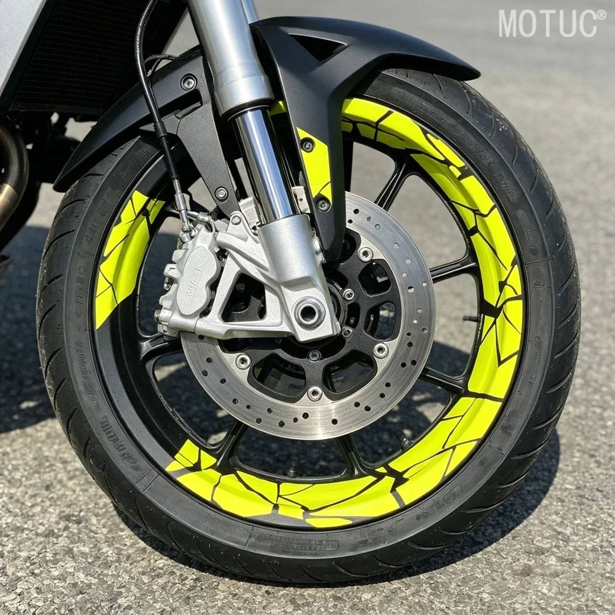 3Sets 2D Flat Fluorescent Yellow Geometric Waterproof UV Resistant Vinyl Sticker for Motorcycle Helmet Tank Decor Holiday Gift