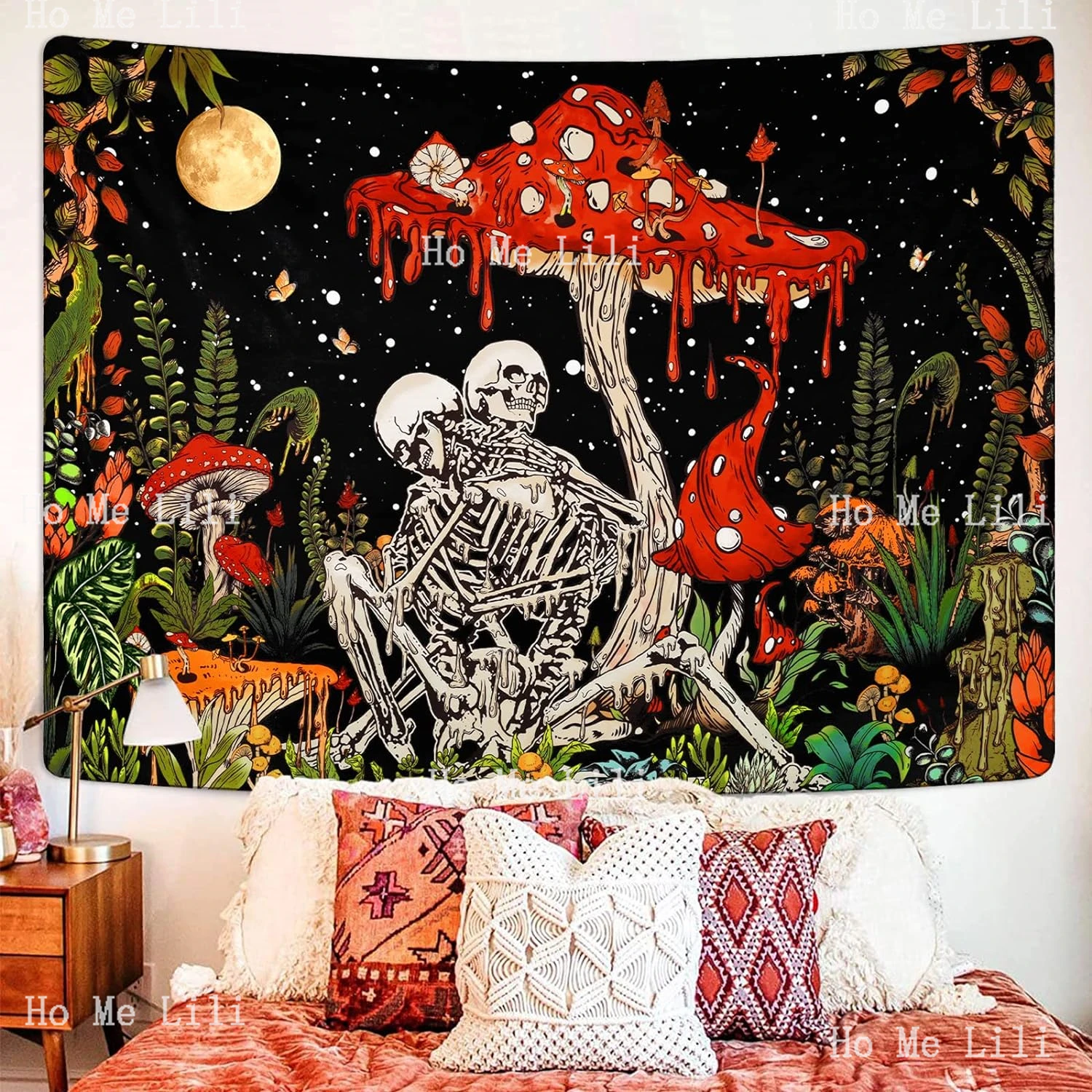 Uspring Skull Mushroom Skeleton Lovers Vintage Plants Moon Garden Galaxy Gothic Wall Tapestry For Bedroom Aesthetic Decor