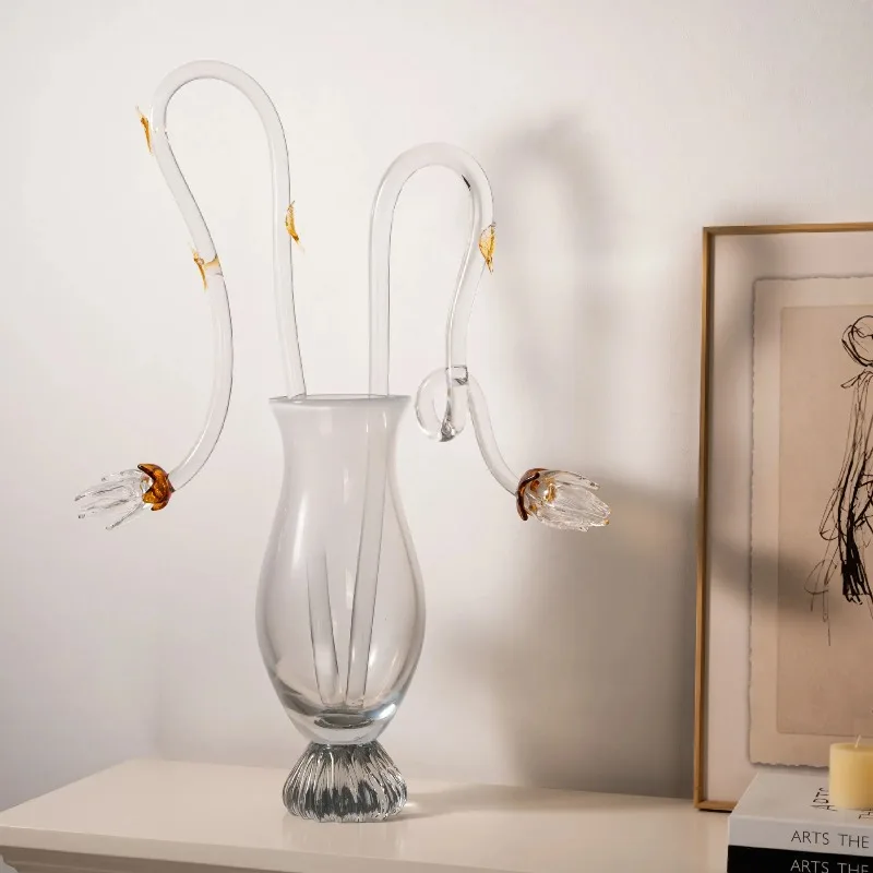 Modern minimalist art glass creative special-shaped flower ware model room high-end sales office glazed vase decoration