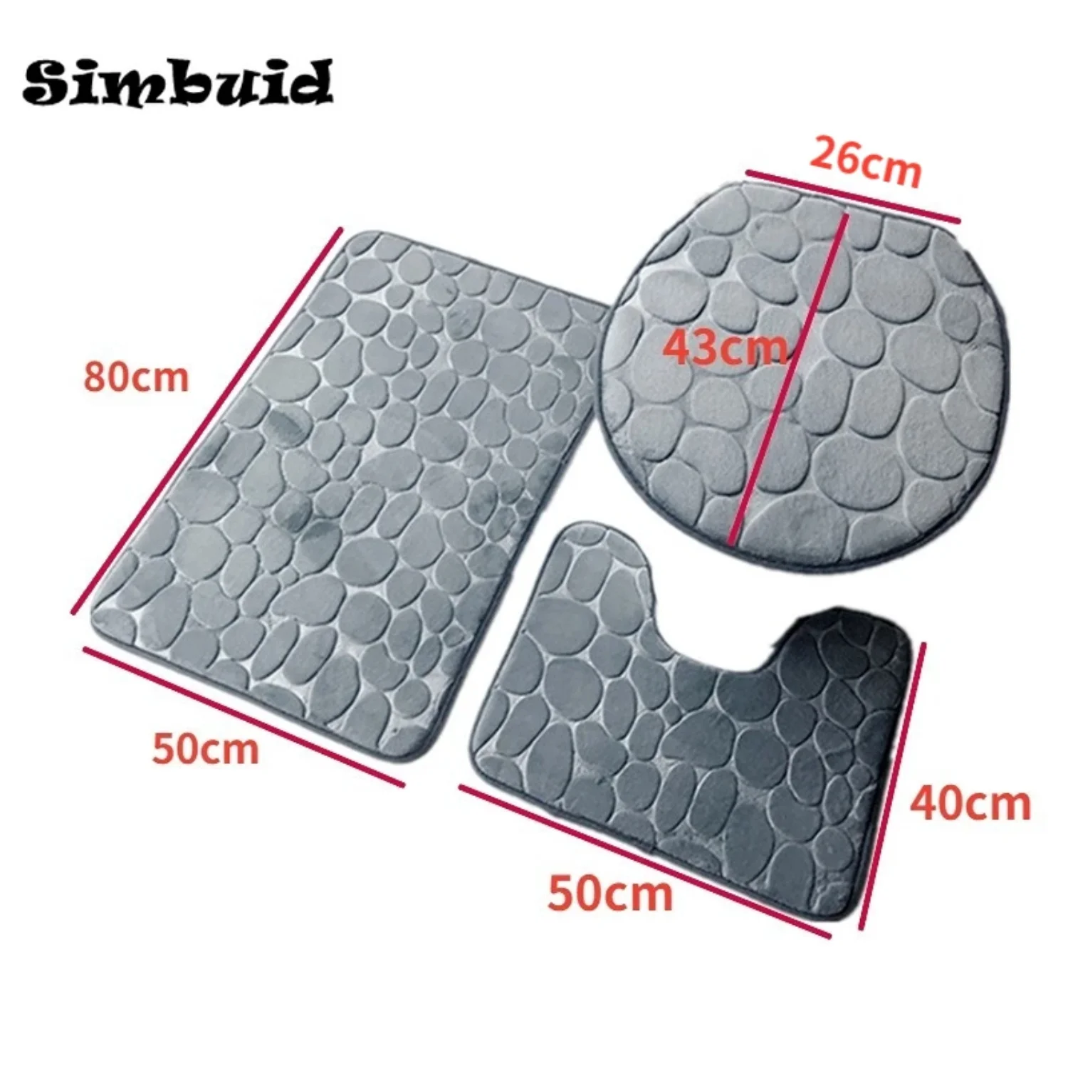 

Set of 3 Bathroom Bath Mat Set Soft Non Slip 2PCS Cobblestone Mat Bathroom Rug Absorbent Shower Carpets Toilet Lid Cover Floor