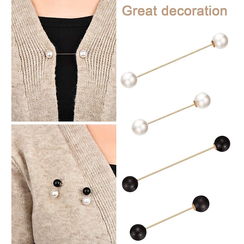 6 Pieces Sweater Shawl Clips Set, Include Double Faux Pearl Brooch Pins And Crystal Shawl Clips For Women Girls Costume Accessor