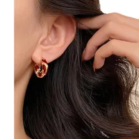 Women Gold Plated Black Enamel Irregular Hoop Earrings Crystal Huggie Ear Buckles - Image 5