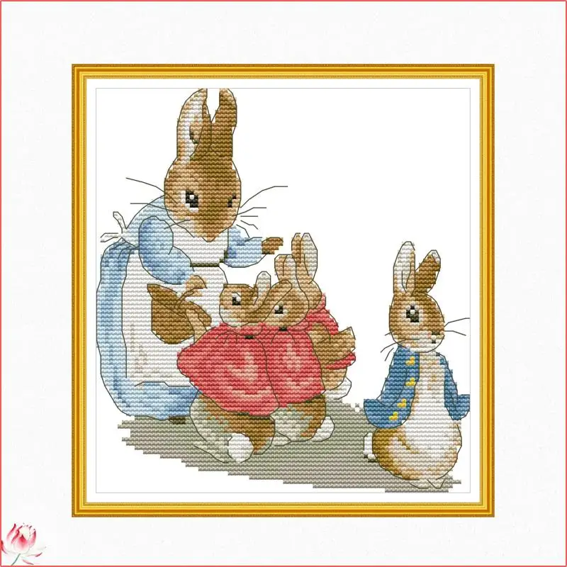 Joy Sunday Peter Rabbit Family Cross Stitch Pattern Sewing Kit 14CT 11CT White Canvas Fabric Set Embroidery Thread Home Decor