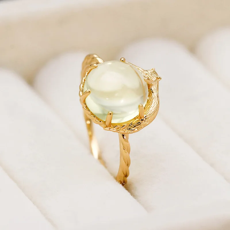 LAMOON Natural Lemon Quartz Gemstone Ring For Women 925 Sterling Silver Gold Vermeil Fine Jewelry Gift Vintage 3D Cute Cat Gift