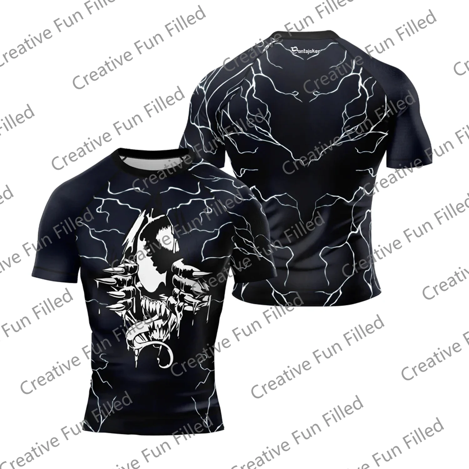 2024-25 New Halloween Style Venom Tearing Through   Men's Short Sleeve Rash Guard Jersey GYM Oversized Tops