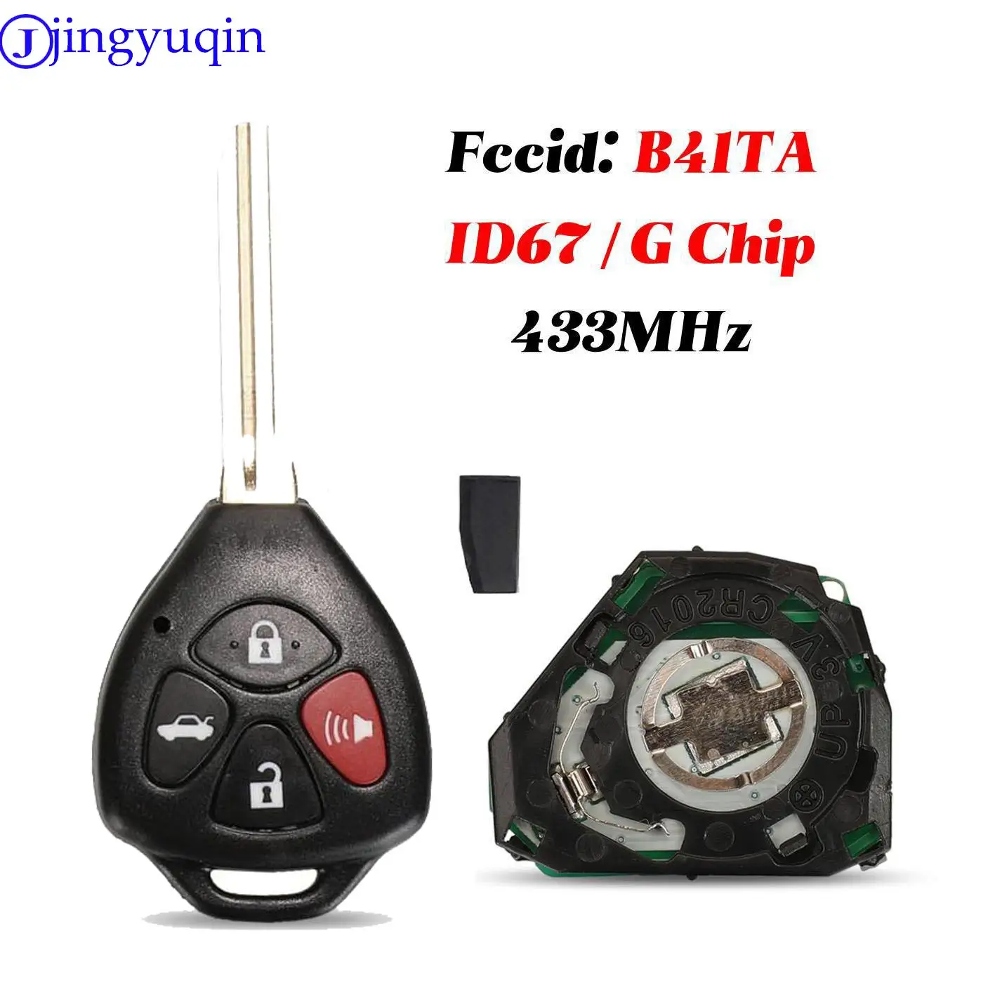 jingyuqin 4 Buttons Remote Car Key Control For Toyota prius 2 hilux etios vios yaris corolla  FCCID：B41TA ID67/G Chip 433 Mhz