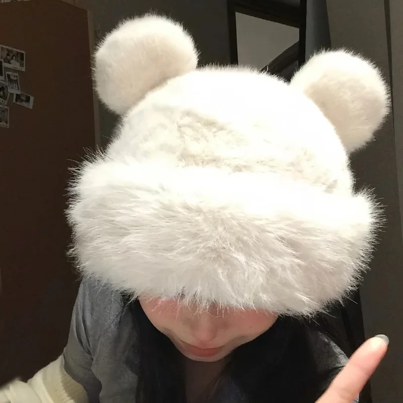 

Women Winter Fluffy Fur Bucket Caps Thicken Imitation Mink Fur Hats Ear Protection Windproof Ski Mongolian Snow Ski Panama Cap