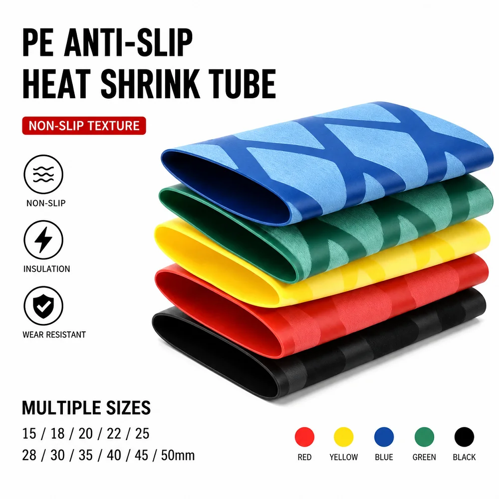 5 Colors Anti-Slip PE Heat Shrink Tubing ID:15-50mm Flexible Grip Sleeve for Tool Handle Wire Repair DIY Protection Kit