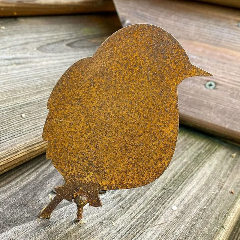Patina Birds With Screw For Screwing In Wood, 4 Rusty Birds, Metal Rust Garden Decoration Birds Figure, Rust Decoration