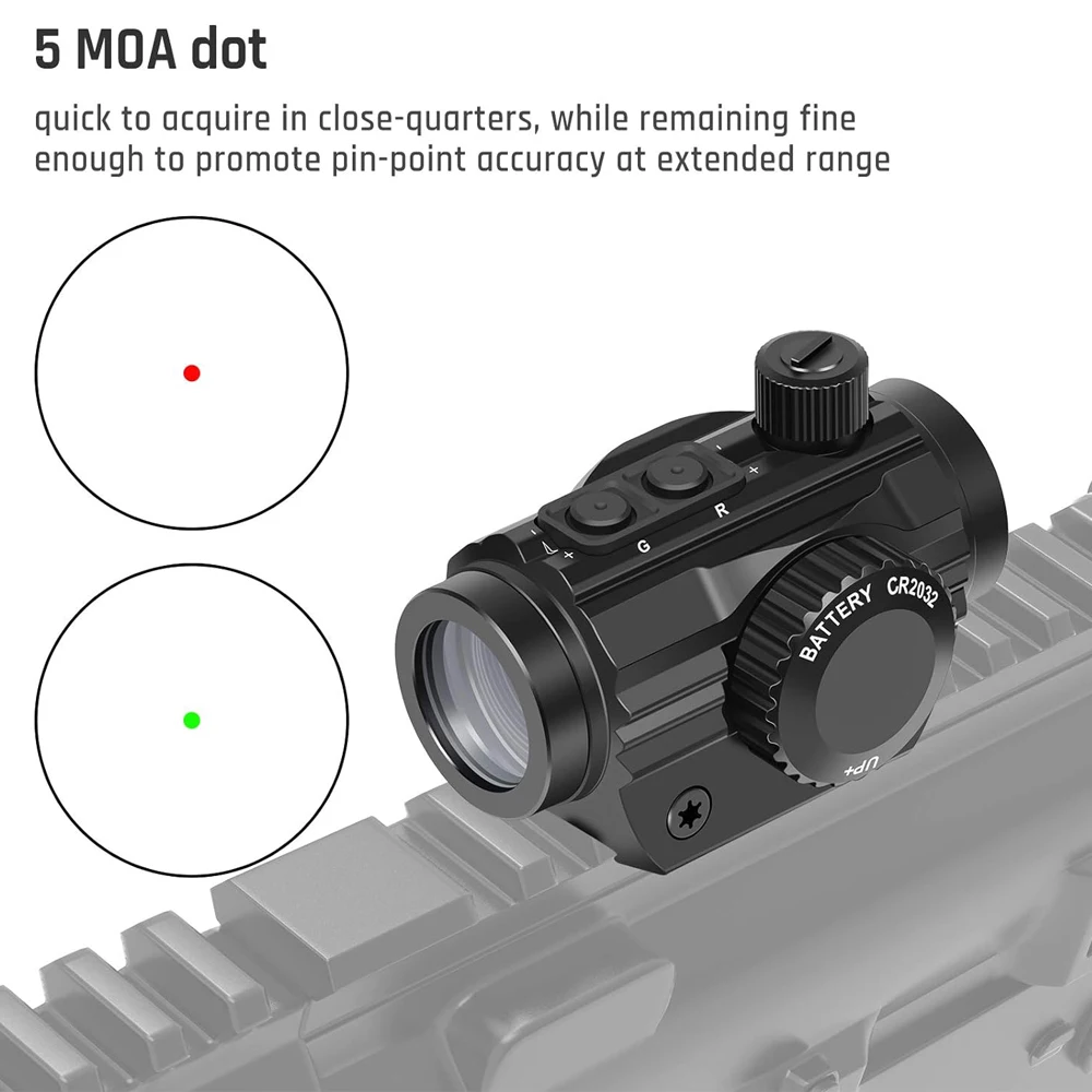 1x22mm Red Dot Sight 5 MOA Red Green Dot Optics Scope Reflex Hunting Scope with 0.83 Inch Co-Witness Riser Mount for Rifles