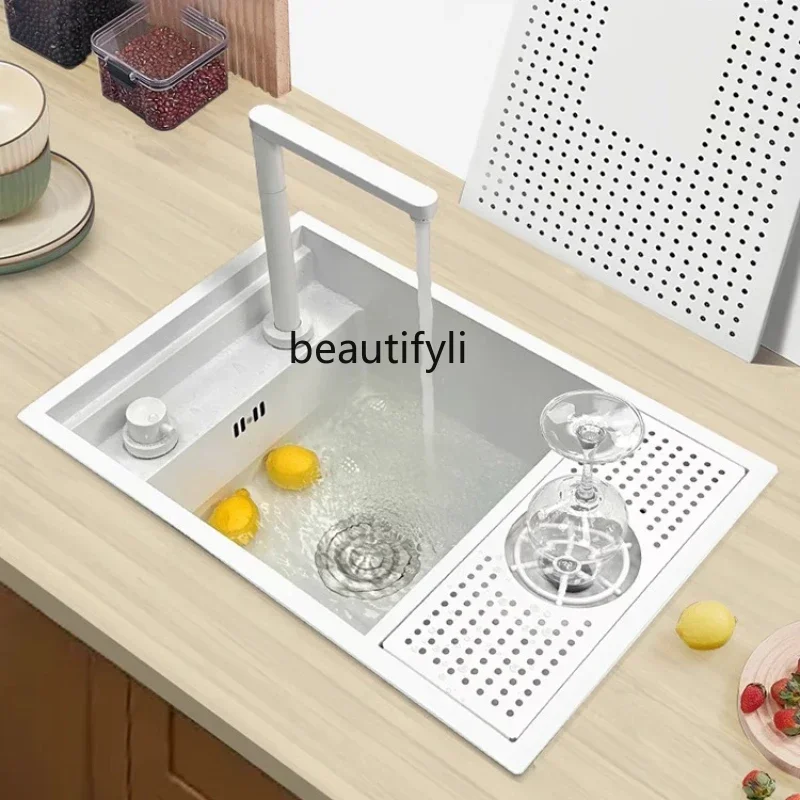 White Bar Counter Cup Cleaner Sink Invisible Small Single Sink 304 Stainless Steel Zhongdao Washing Basin