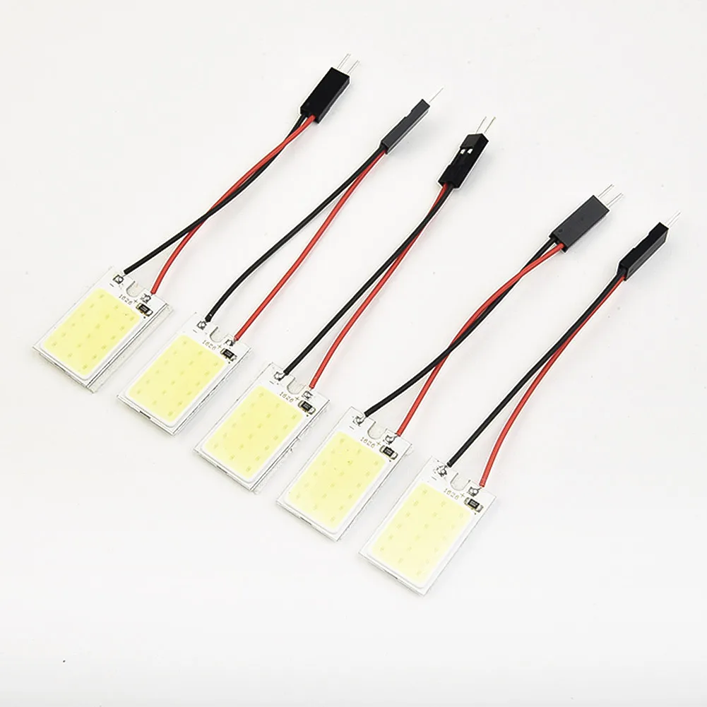 흰색 COB 18 LED 칩 패널, 자동차 인테리어 돔 전구, T10 어댑터 페스툰 12V 램프, 26mm x 16mm, 31 ~ 39mm 페스툰, 5 개