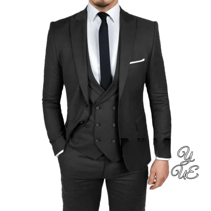 Formal Business Men's 3-piece Suit, Slim Fit Lapel Tailcoat, Groom's Wedding Dress Set (suit+vest+pants)