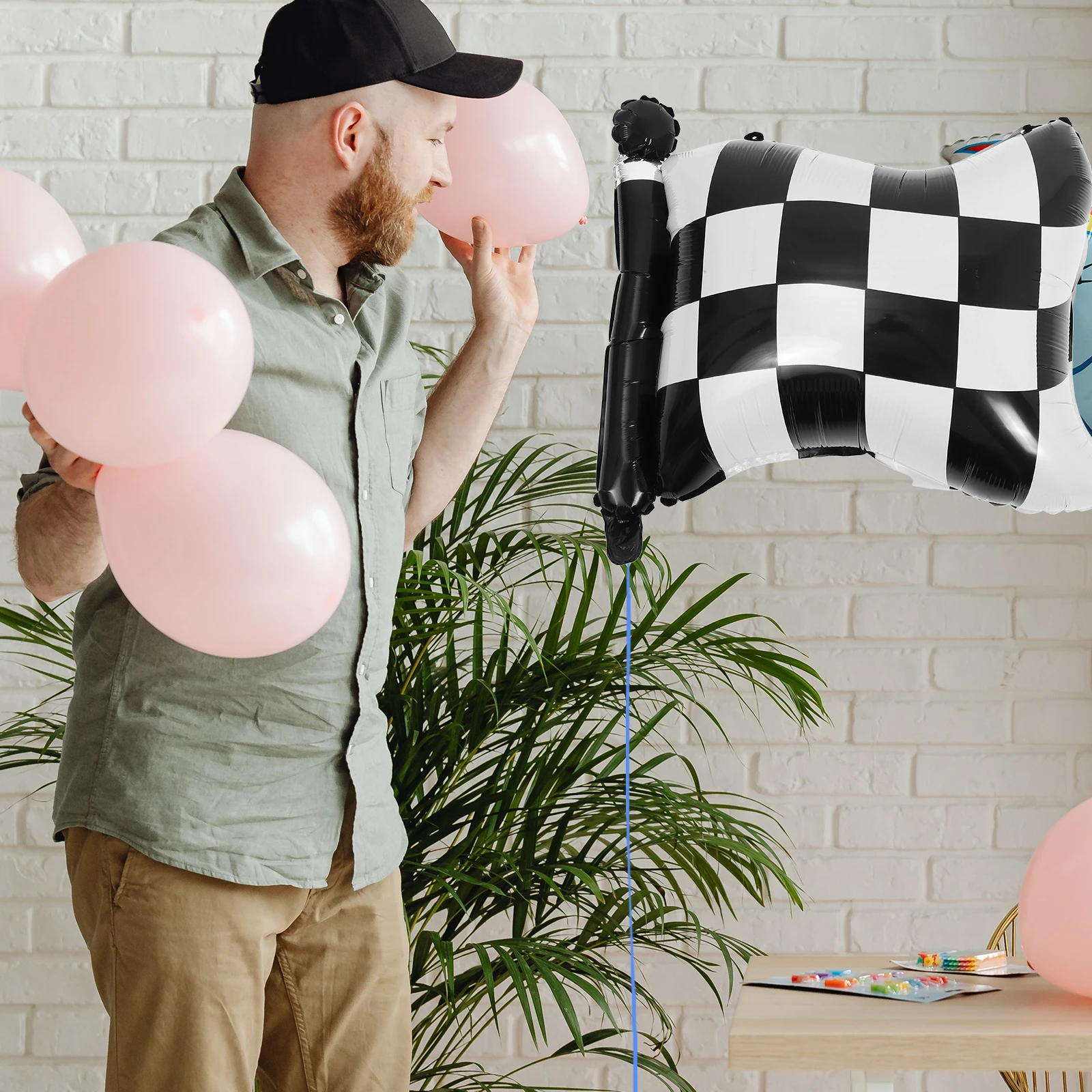 

4 Pcs Racing Flag Balloons Black White Checkered Decor Party Birthday Aluminum Foil Inflatable Hanging Decorations