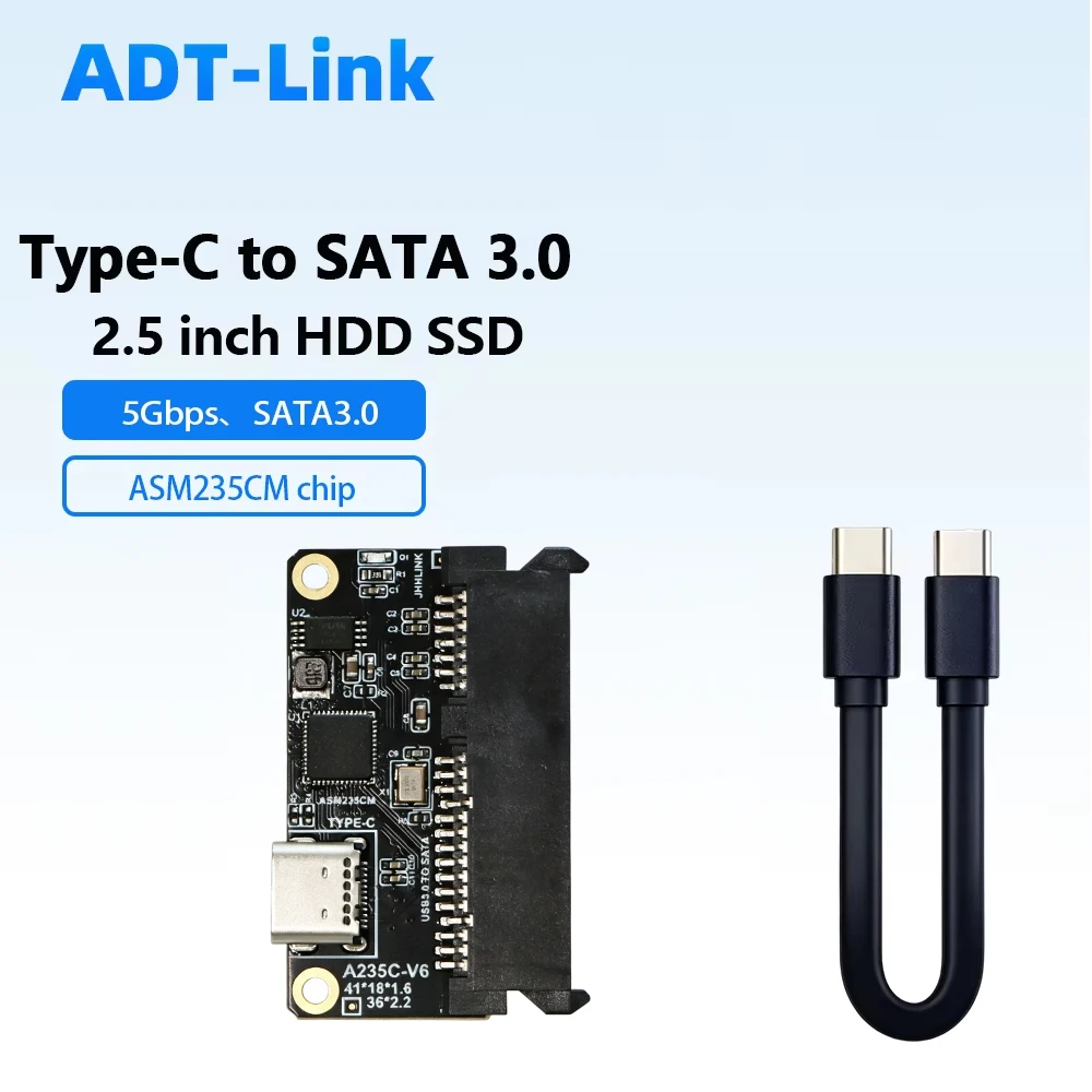 Typ-C USB-C zu SATA 3.0 Adapterkarte ASM235CM Chip 5Gbps für 2,5 Zoll SATA HDD SSD Festplatten-Konverterkarte unterstützt UASP