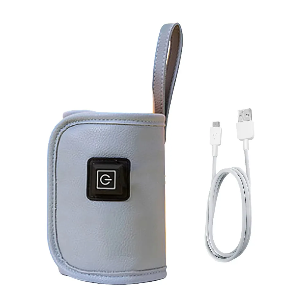 Cubierta aislante para biberones de cuero PU, equipo ajustable, calentador de biberones de leche USB Universal, calentador de biberones de lactancia montado en el coche, noche