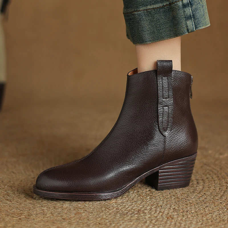 2024 damskie Chelsea Boots prawdziwej skóry nowa moda jesienno-zimowa damskie botki Retro krótkie buty biurowe damskie czółenka