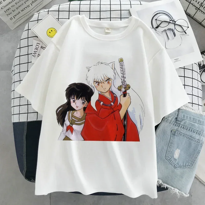 Inuyasha Graphic Print T-shirt Women Tee Harajuku Aesthetic White Top Casual Tshirt Japan Anime Style Y2k Vintage Female T Shirt