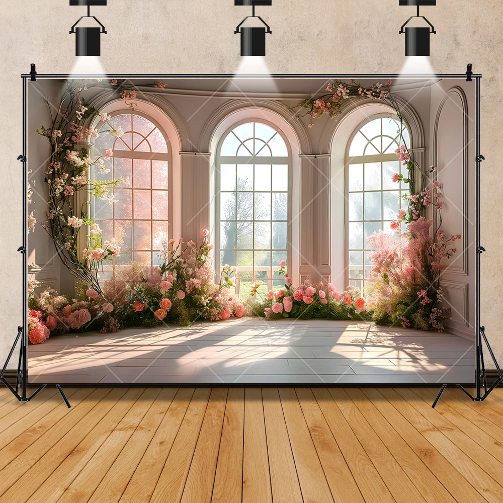 Chinese style Scenery Outside Window Background Custom Pink Peach Blossom Adult Portrait Photography Backdrop Photo Studio Props