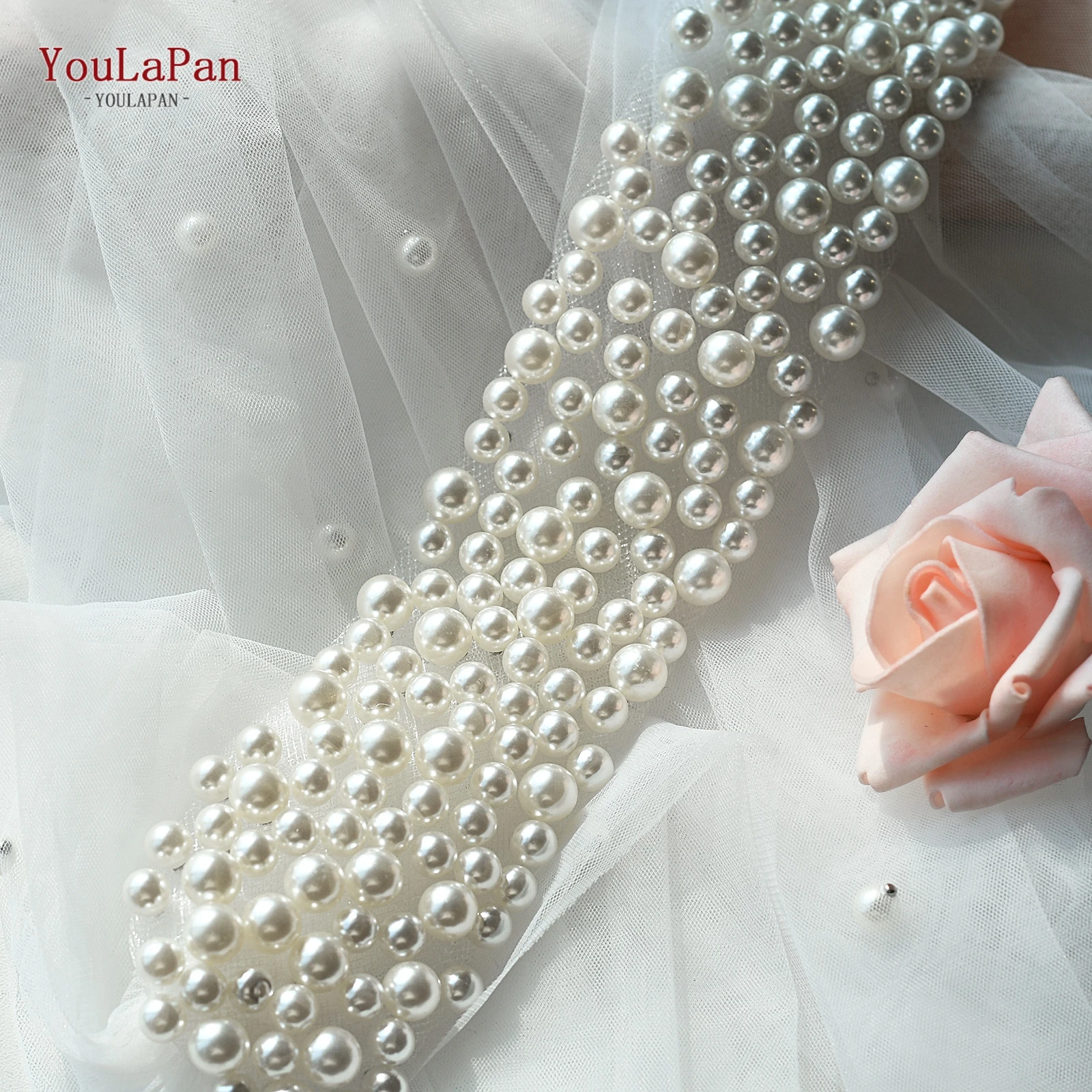 YouLaPan حزام الزفاف اللؤلؤ مطرز فستان الزفاف وشاح مزين حزام خصر العروس ل ثوب مسائي الزفاف التبعي M122 #3