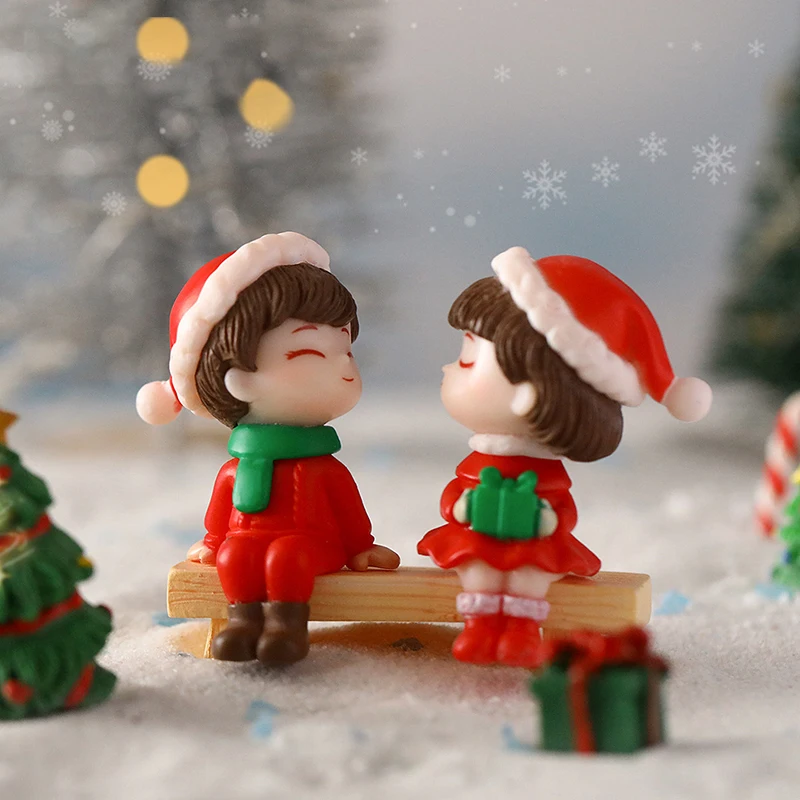 1Pair Mini Christmas Couple Figure Doll DIY Garden Bonsai Decor Ornament Kid Toy Miniature Figurine People Statue Resin Craft