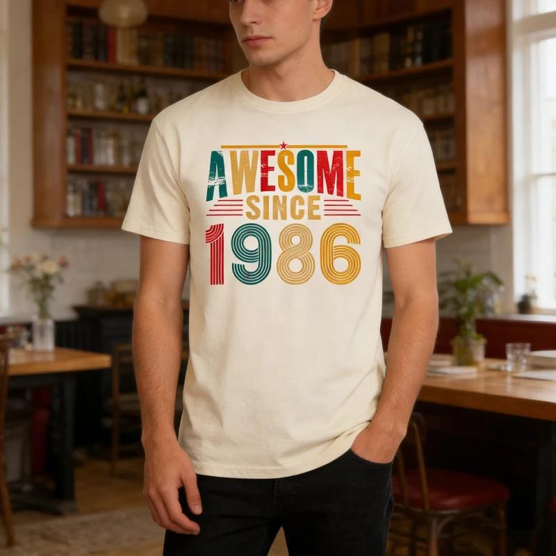 Awesome Since 1986 Retro Classic Vintage Colorful Fashion T-Shirt for Mens Gift Commuter  All-match Crewneck Casual Style Tee