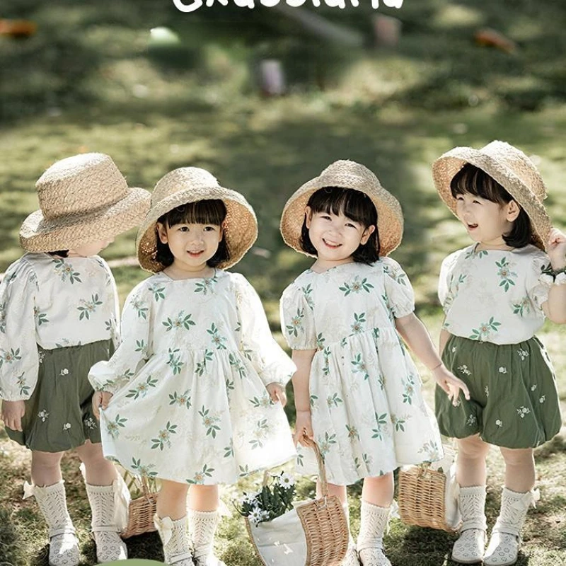 Korean 1-6 Years Girls Casual Summer Dress Floral Embroidery Short Sleeve Cotton Kids Princess Dresses Clothes for Baby Girl