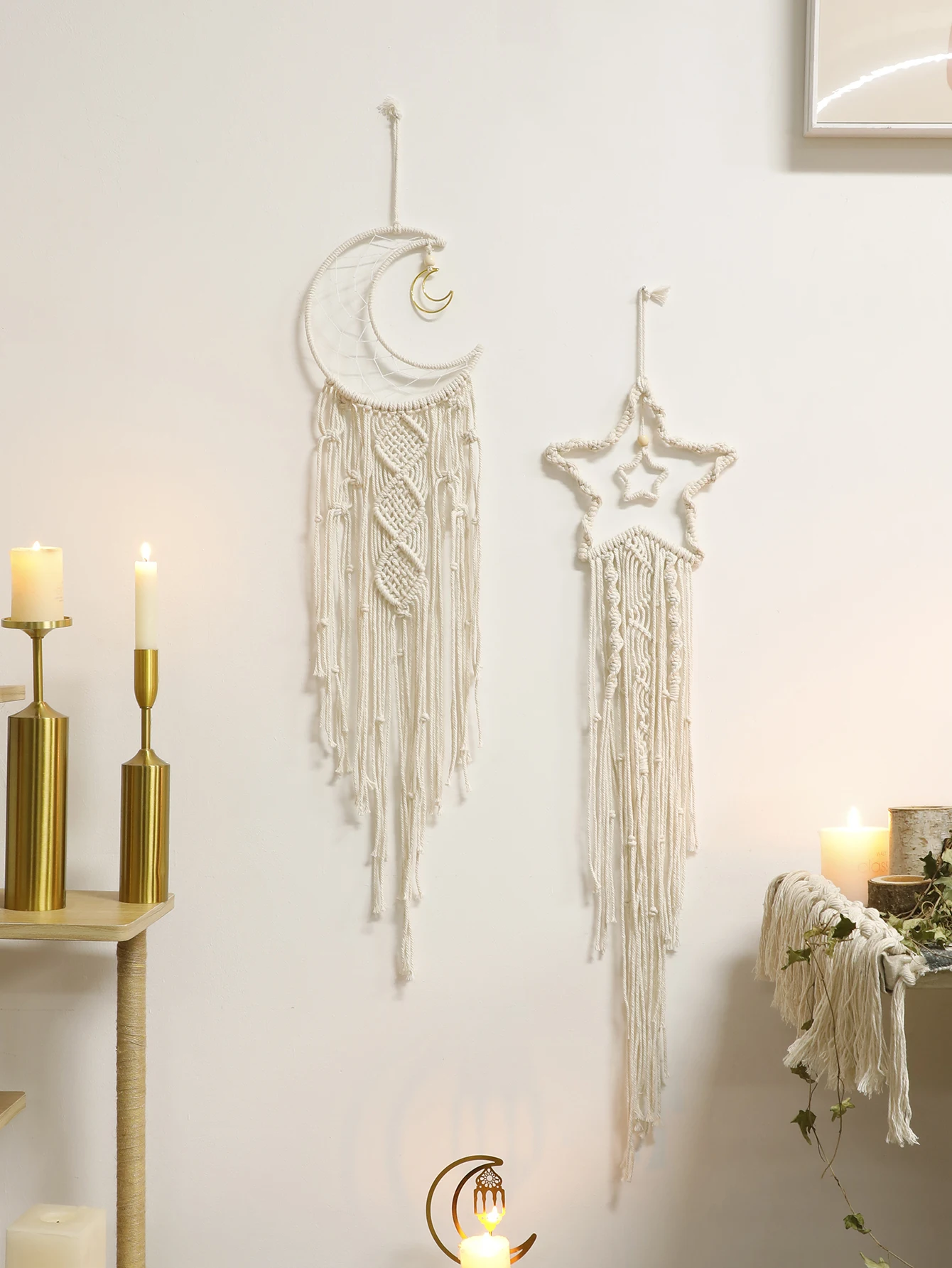 

Moon Star Dreamcatcher Tapestry Wall Hanging Boho Home Decoration Room Decors Aesthetic Wall Art for Living Room Ramadan Decor