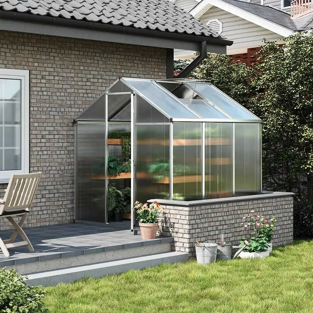 6x6ft Sliver Walk in Greenhouse Polycarbonate Greenhouse with Window