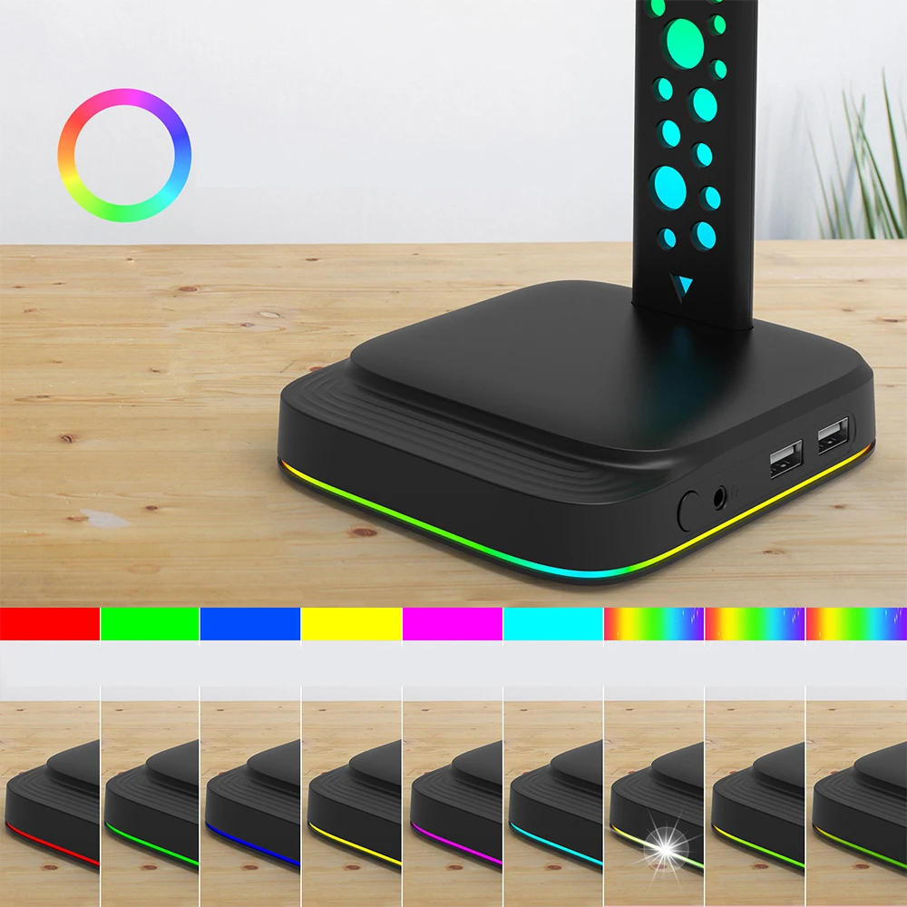 Multicolor RGB Gaming Headset Headphone Stand Charger for Earphone Holder PC Desktop Gamer Headset Bracket Earphone Accessories view 6