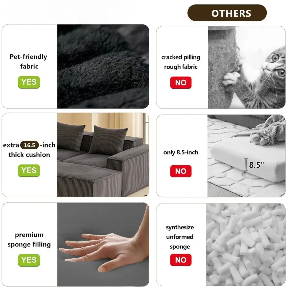 أريكة مقسمة معيارية، أريكة مقطعية سحابية مع مقعد عميق، أريكة وحدات حديثة على شكل حرف L مع كرسي، أرائك منجدة #3