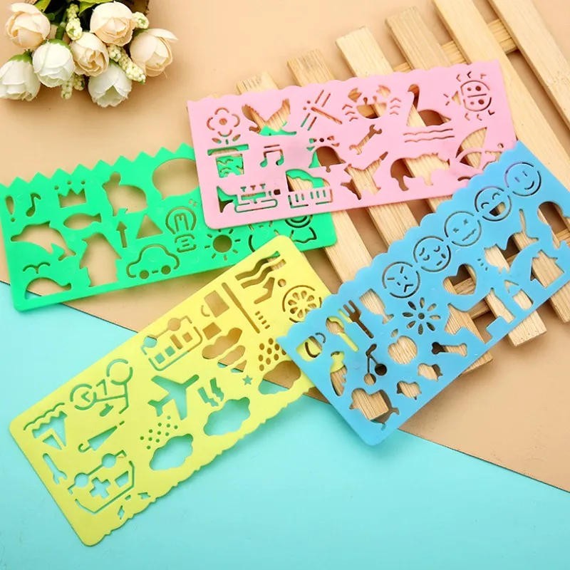 4Pcs/Set Kawaii Candy Color Drawing Template Ruler Sewing Ruler Office School Accessories