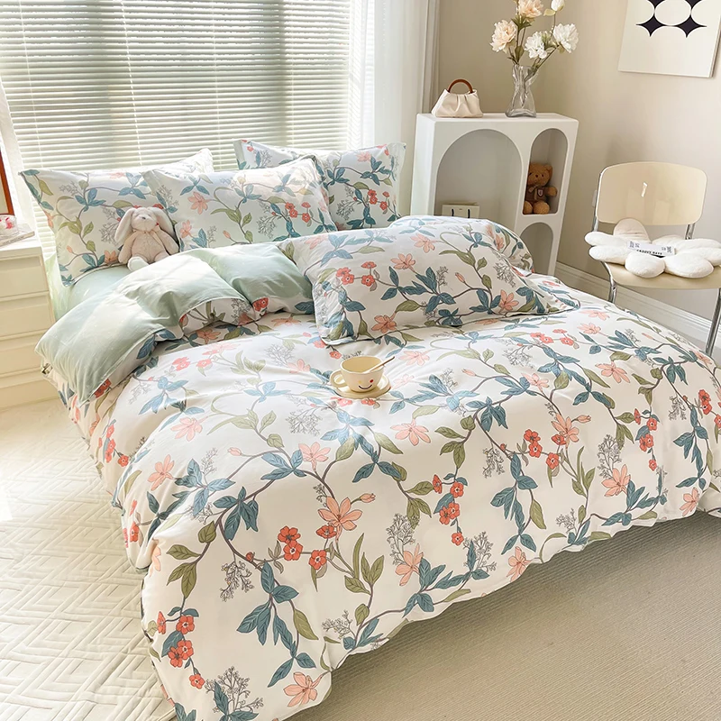 3pcs 100% Cotton Duvet Cover Fashion Elegant Floral Soft Breathable And Skin-friendly Fabric for Single Twin Bedding Set no fill