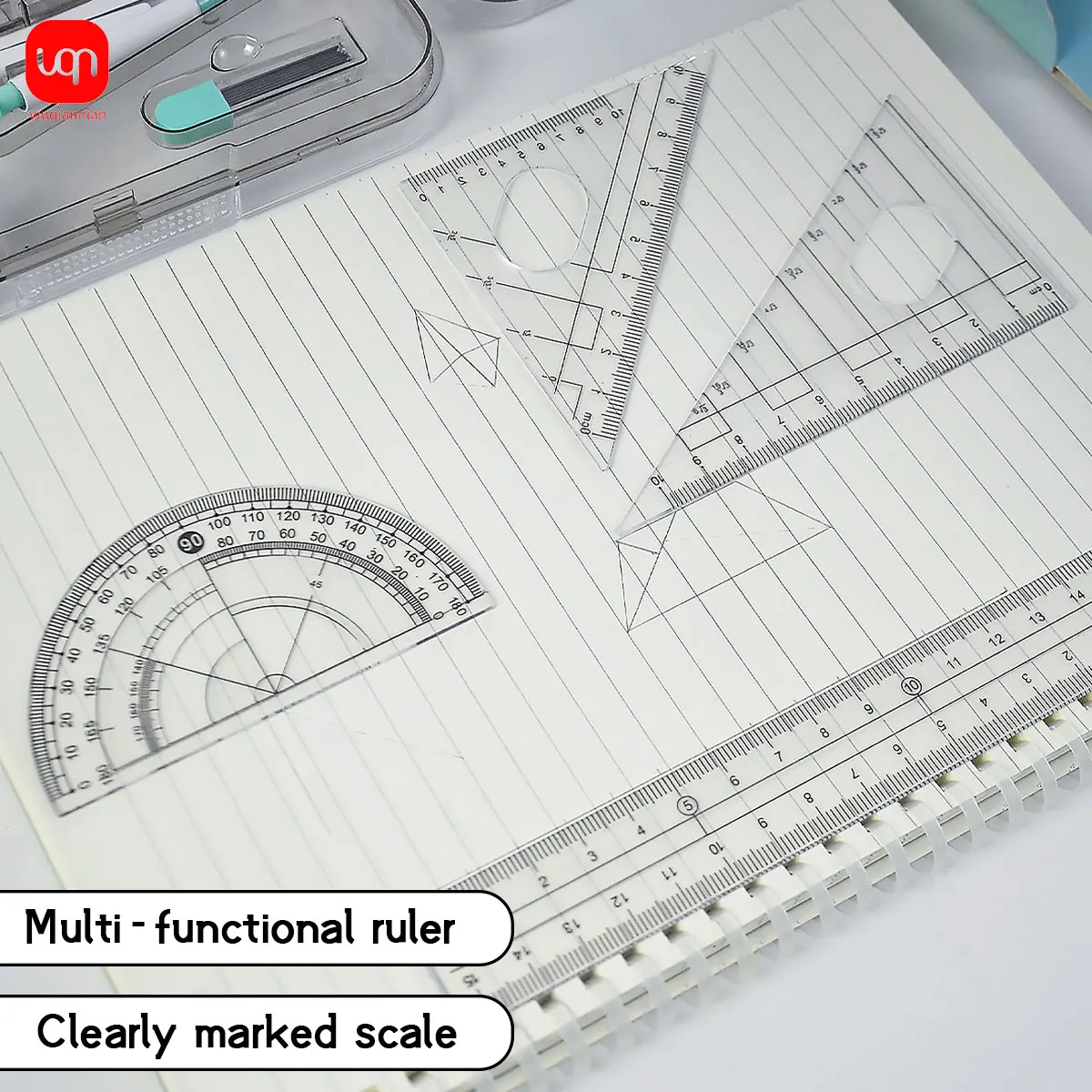 WQN Colored Compass And rRuler Set For Measuring, Drawing, Drafting,And Shool Supplies