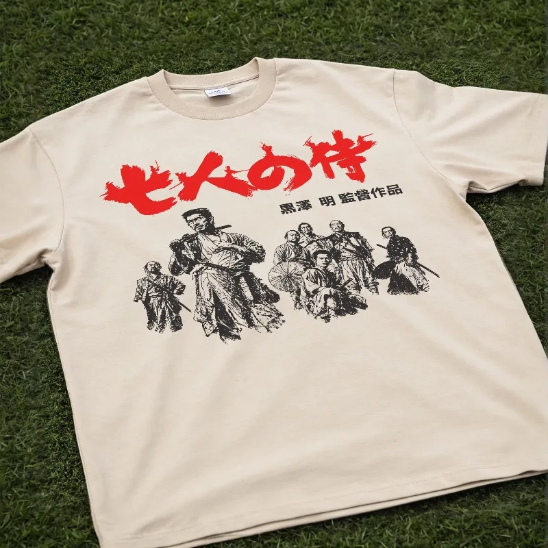 Seven Samurai T-Shirt Vintage 1954 Japanese Movie Graphic Tees Men's Women Tops Streetwear Casual Oversized Loose Short Sleeve