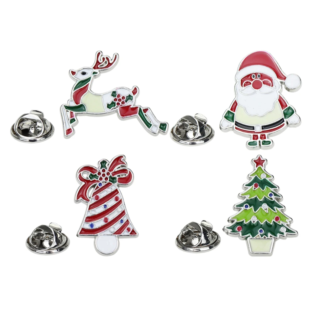 

4 Pcs Christmas Brooch Personalized Clothes Corsage Boutonniere Pins Zinc Alloy Jewelry Lapel Costume Accessories