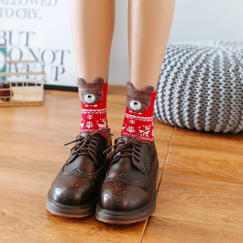 

4Pairs Warm Cotton Christmas Socks Red Mixed Comfortable Soft Breathable Xmas Party Stockings Decorative Xmas Fashion Socks