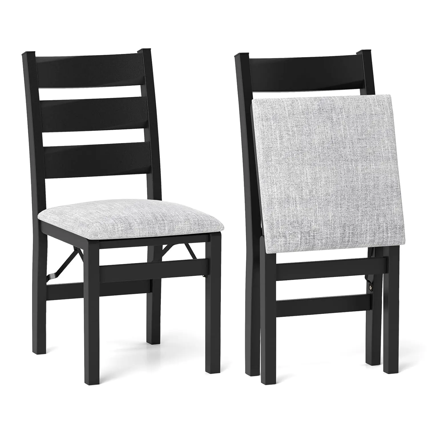 

Folding Dining Chairs Set, Upholstered Kitchen Chairs with Slatted Backrest & Padded Seat, Rubber Wood, Customized