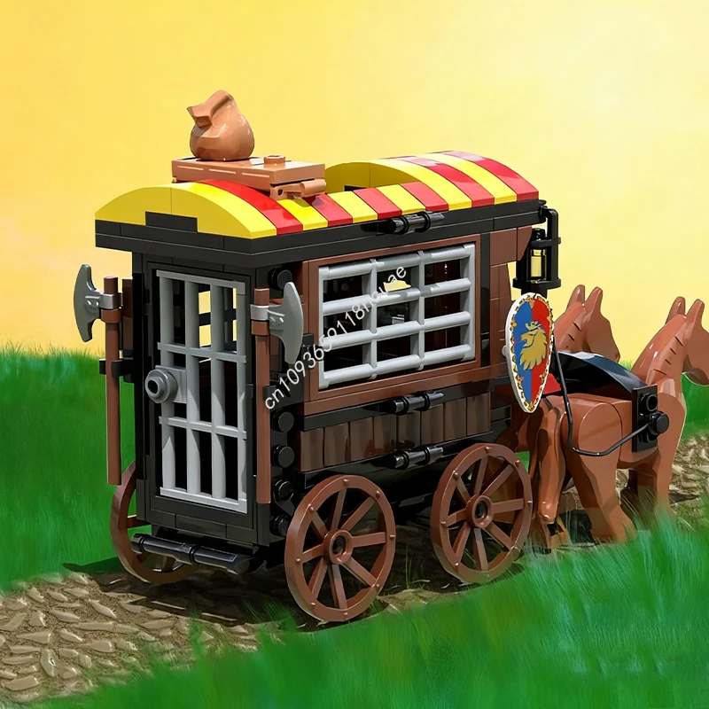 179 個 MOC ライオン騎士団囚人馬車城モデルビルディングブロック DIY クラフトおもちゃ建築モジュラーレンガクリスマスギフト