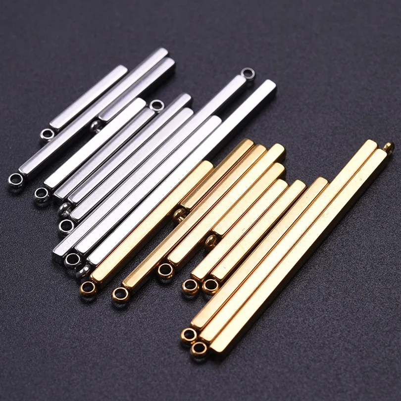 10pcs/Lot 17/22/27/32/42mm Stainless Steel Three-Dimensional Rectangle Charms For Jewelry Making Materials Simple Tube Pendants