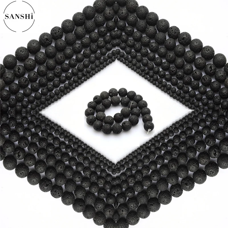 Wholesale 4-10mm Natural Black Volcanic Lava Stone Round Beads For Jewelry Making diy Bracelet Accessories Natural Stone Beads