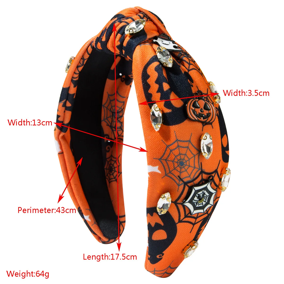 New Halloween Printed Spider Web Fabric Hair Accessories Diamond Sticky Pumpkin Demon Accessories Fashion Holiday Headband Women