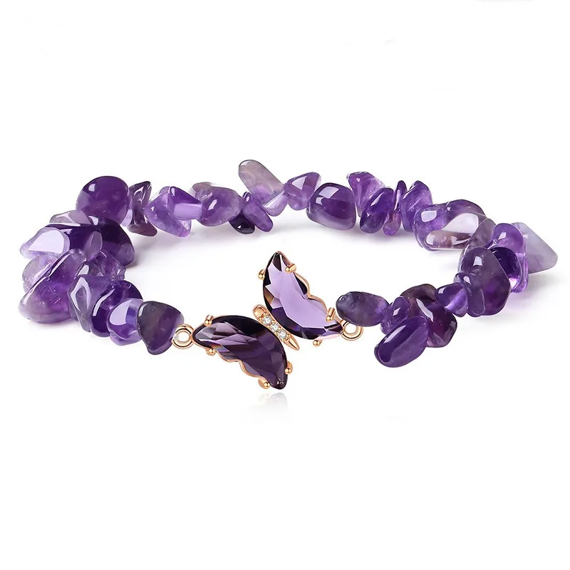 

Hot Sales 2pc Set Romantic Purple Beaded Butterfly Bracelet Women Stretch Bangles Positive Energy Daily Commute