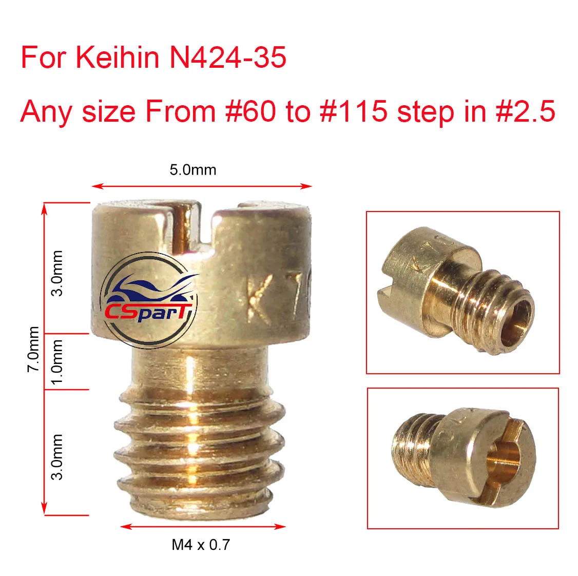 Size #60 to #98 M4 carburetor main Jet injectors Nozzle For Keihin N424-35 CVK PE PZ PWK Carburetor