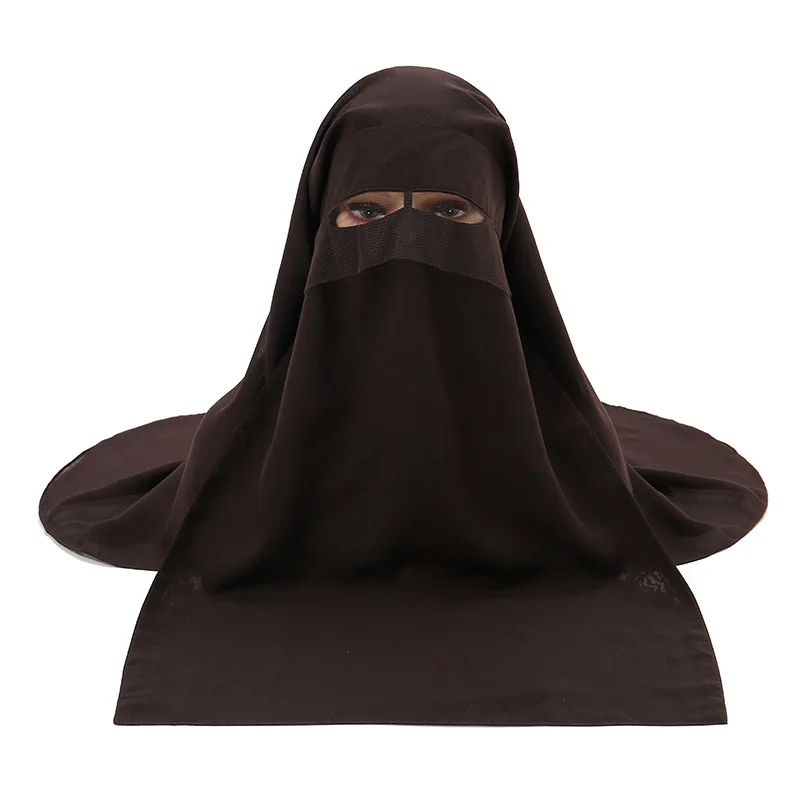 H225 Three Layers Chiffon Fabric Niqab Tie back Face Mask Cover Muslim Hijab Scarf Headscarf Turban Cap Bonnet