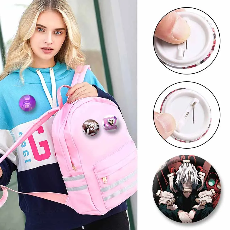 Cartoon Character Shigaraki Tomura Badge Custom Round Snap-in Brooch Exquisite Anime Enamel Pins Backpack Accessory Jewelry Gift