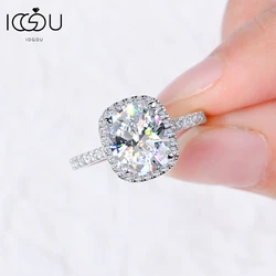 럭셔리 925 스털링 실버 약혼 결혼 반지, 리얼 8x10mm, 4.0ct 모이사나이트 쿠션 컷, 헤일로 약속 반지, 여성용 쥬얼리