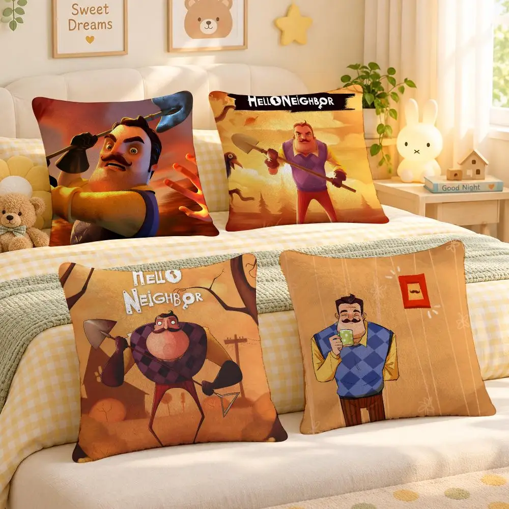 Game Hello Neighbor Horror Cushion Cover Personalized Soft Plush Pillow Living Room Home Sofa Bedroom Office Car Cushion