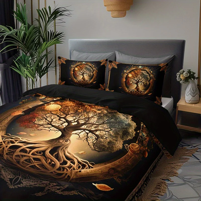 Tree of Life Mystical Universe Duvet Cover Set - Four Seasons High-Definition Print Comforter And Pillowcases for All Seasons